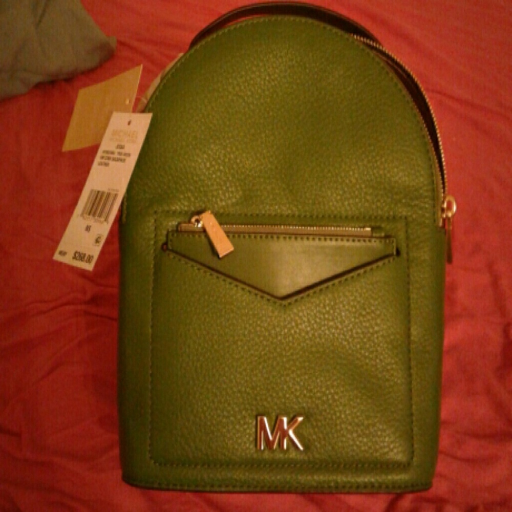 michael kors small green backpack leather